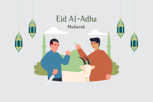 Flat people celebrating eid al-adha illustration