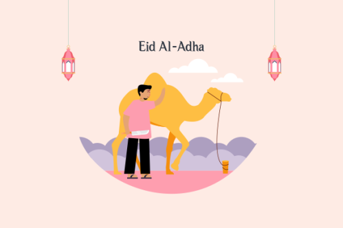 Flat people celebrating eid al-adha illustration