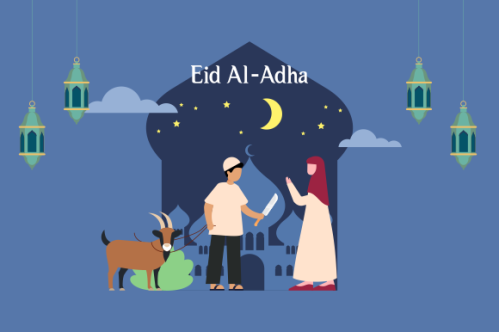 Flat people celebrating eid al-adha illustration