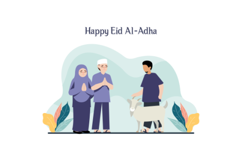 Flat people celebrating eid al-adha illustration