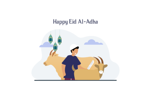 Flat people celebrating eid al-adha illustration