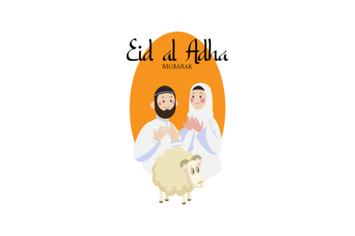 Flat people celebrating eid al-adha illustration