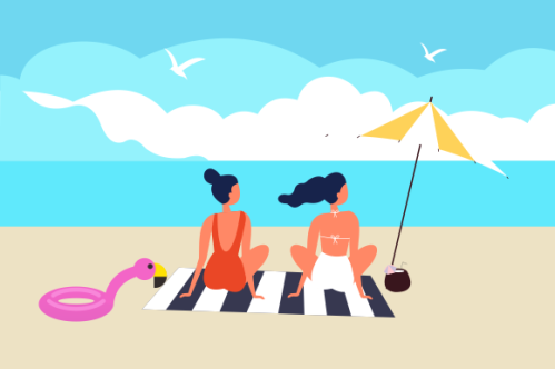 Summer beach illustration, sunbathing on the beach