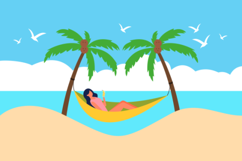 Summer beach illustration, sunbathing on the beach