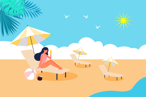 Summer beach illustration, sunbathing on the beach