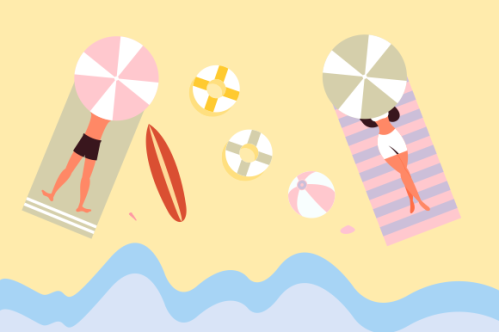 Summer beach illustration, sunbathing on the beach