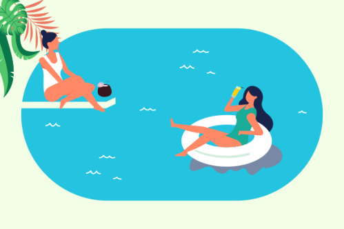 Summer beach illustration, sunbathing on the beach
