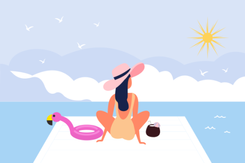 Summer beach illustration, sunbathing on the beach