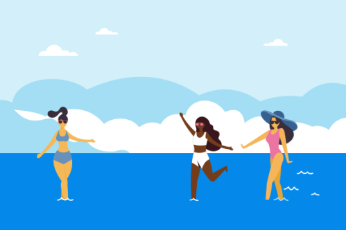 Summer beach illustration, sunbathing on the beach