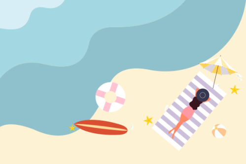 Summer beach illustration, sunbathing on the beach
