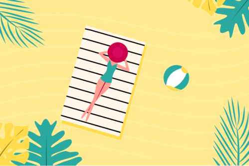 Summer beach illustration, sunbathing on the beach
