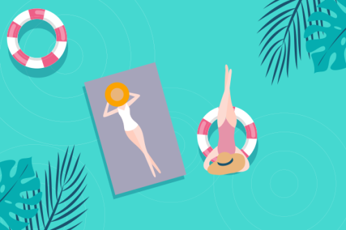 Summer beach illustration, sunbathing on the beach