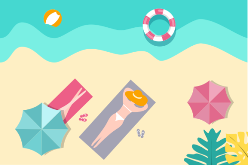 Summer beach illustration, sunbathing on the beach