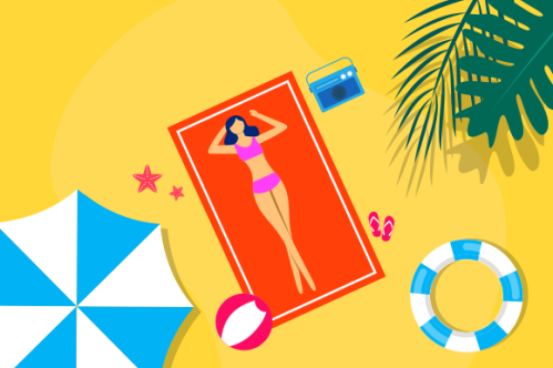 Summer beach illustration, sunbathing on the beach