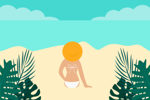 Summer beach illustration, sunbathing on the beach