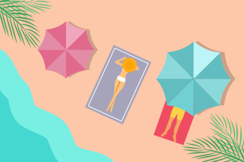 Summer beach illustration, sunbathing on the beach