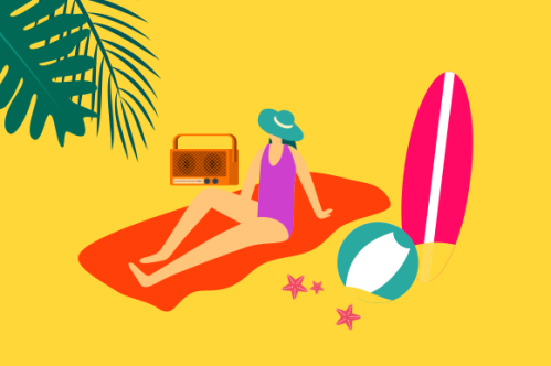 Summer beach illustration, sunbathing on the beach
