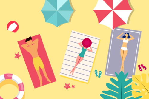 Summer beach illustration, sunbathing on the beach