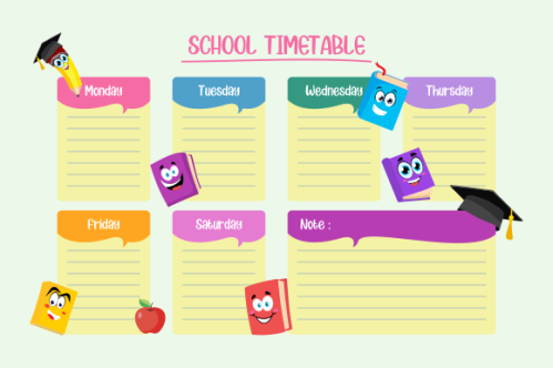 Kids school planner grafis. School timetable for student