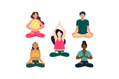 Set of people meditating concept illustration
