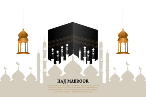 Islamic pilgrimage with kaaba for hajj mabroor