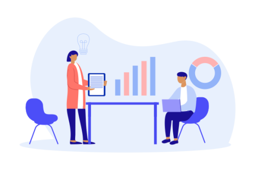 Business consulting concept illustration. Flat design with cartoon characters