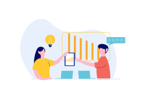 Business consulting concept illustration. Flat design with cartoon characters