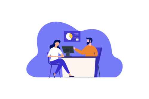 Business consulting concept illustration. Flat design with cartoon characters