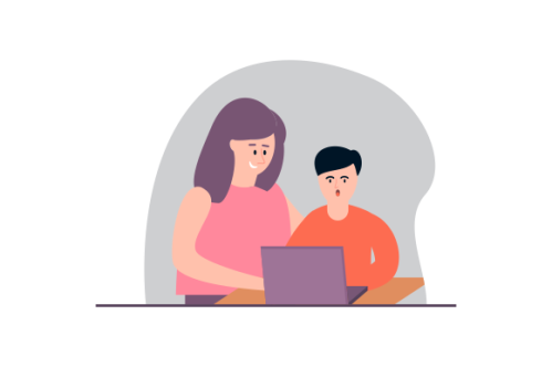 Kids having online lessons concept illustration