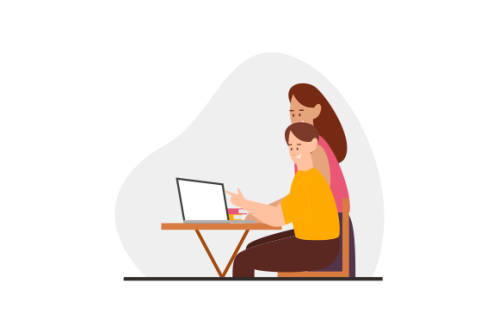 Kids having online lessons concept illustration