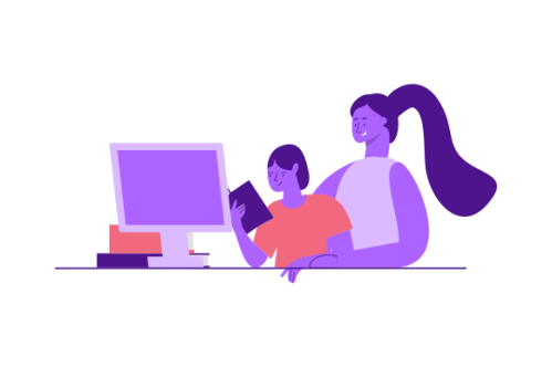 Kids having online lessons concept illustration