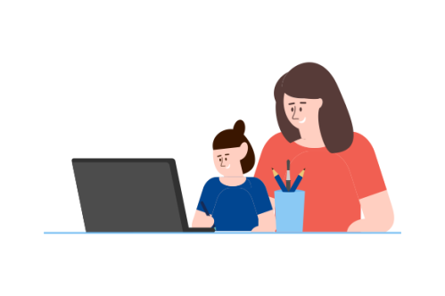 Kids having online lessons concept illustration