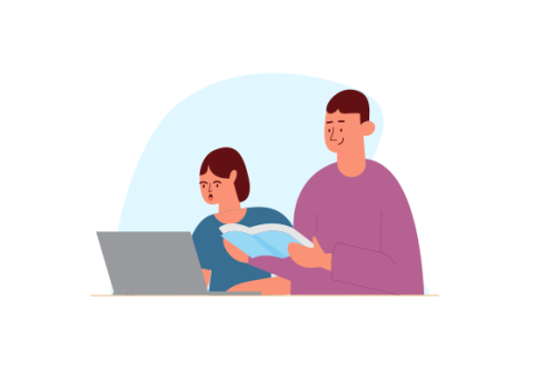Kids having online lessons concept illustration