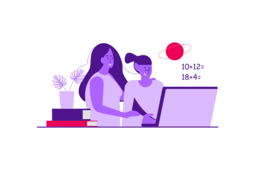 Kids having online lessons concept illustration