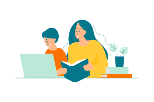 Kids having online lessons concept illustration