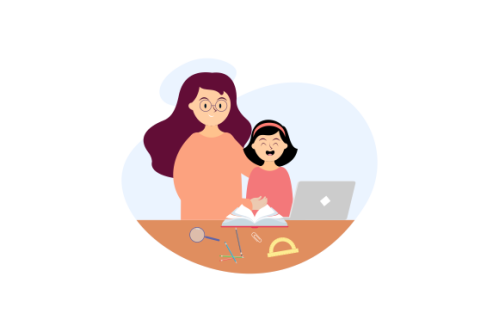 Kids having online lessons concept illustration