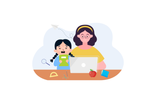 Kids having online lessons concept illustration