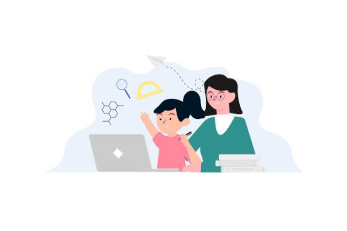 Kids having online lessons concept illustration