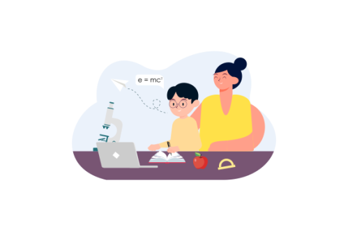 Kids having online lessons concept illustration