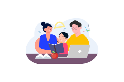 Kids having online lessons concept illustration