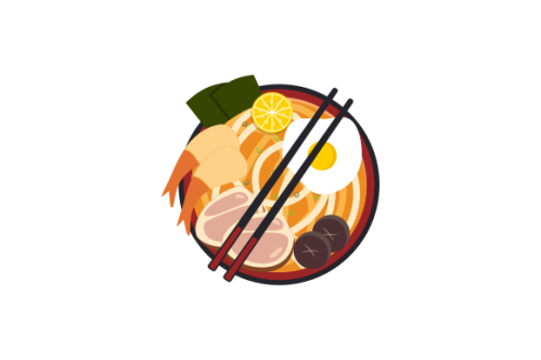 Japanese ramen on a bowl, noodle soup in chinese bowl asian food illustration