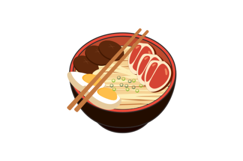Japanese ramen on a bowl, noodle soup in chinese bowl asian food illustration