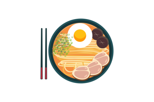 Japanese ramen on a bowl, noodle soup in chinese bowl asian food illustration