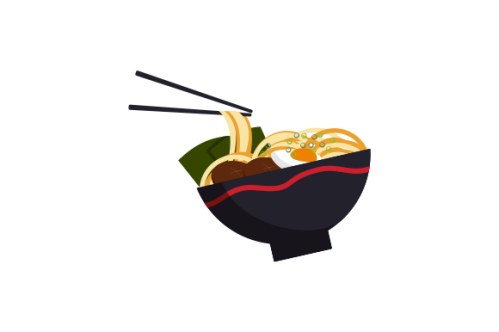 Japanese ramen on a bowl, noodle soup in chinese bowl asian food illustration