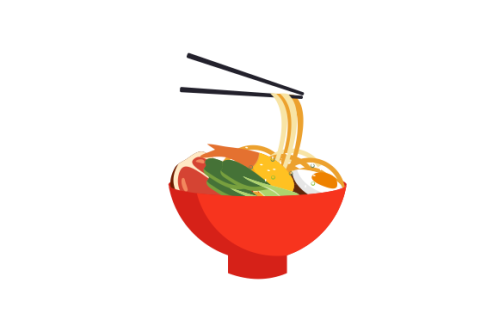 Japanese ramen on a bowl, noodle soup in chinese bowl asian food illustration