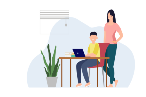 Kids having online lessons concept illustration