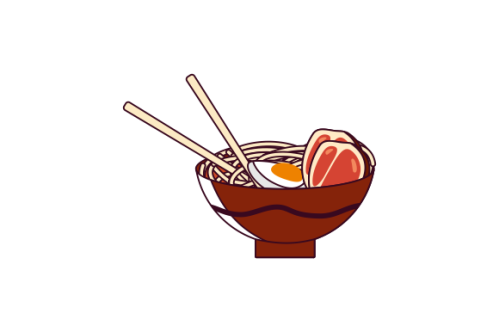 Japanese ramen on a bowl, noodle soup in chinese bowl asian food illustration
