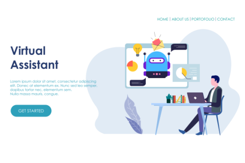 Online customer support, personal AI virtual assistant, internet IVR chat bot landing page concepts 