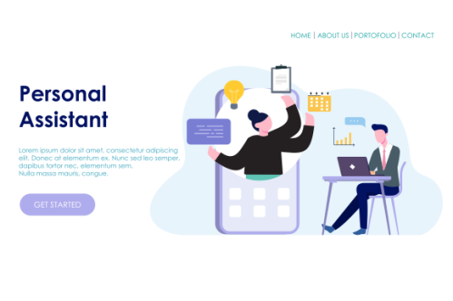 Online customer support, personal AI virtual assistant, internet IVR chat bot landing page concepts 