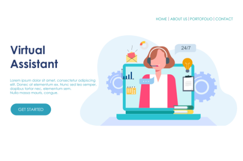 Online customer support, personal AI virtual assistant, internet IVR chat bot landing page concepts 